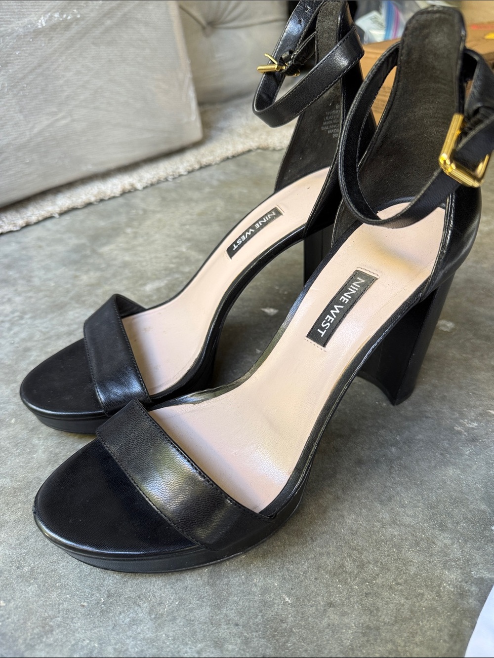 Nine West Black Ankle-Strap Platform Block Heels size 8